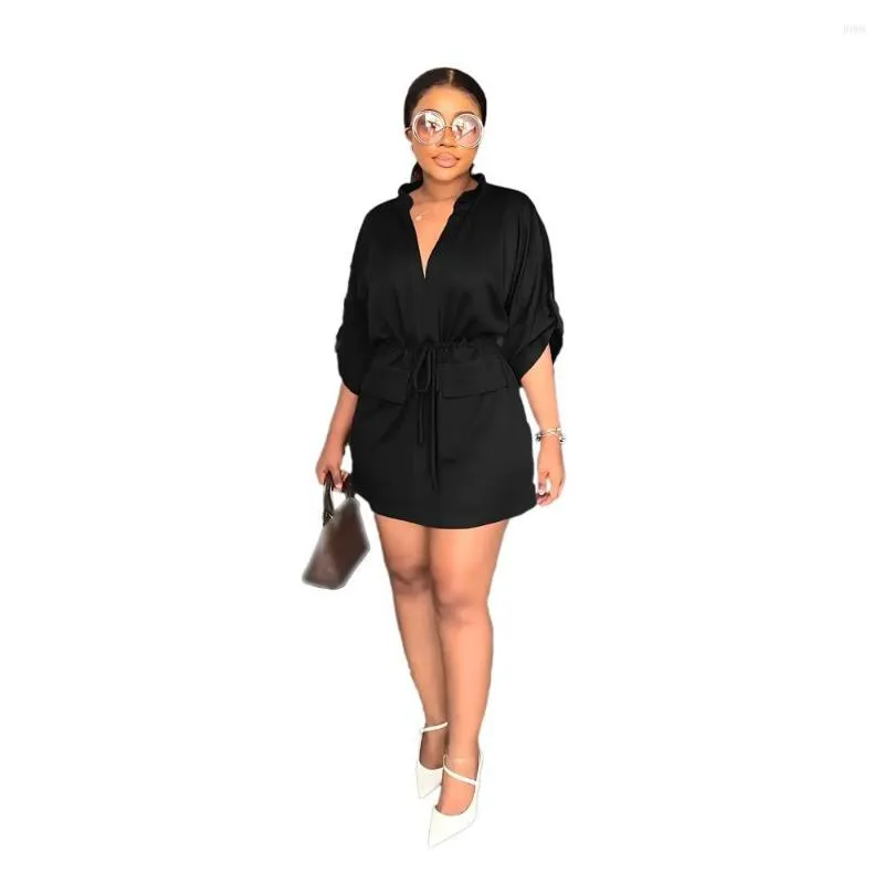 Sexy V-Neck Mini Dress with Long Sleeves and Pockets for Women - Perfect for Casual and Party Wear