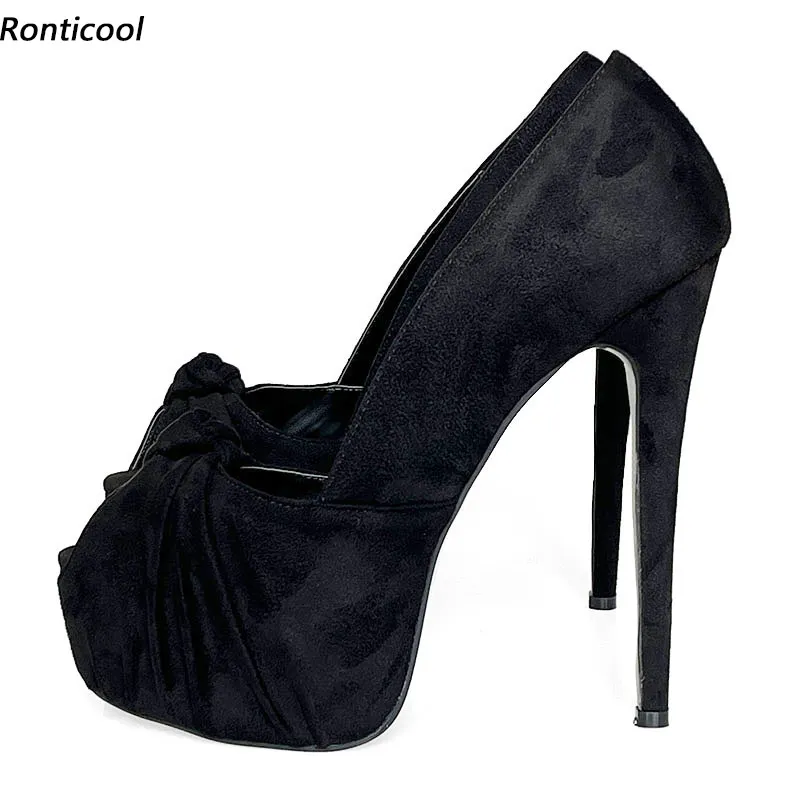 Ronticool New Fashion Women Platform Pumps Super sexy Stiletto Heel Peep Toe prachtige zwarte feestschoenen ons plus maat 5-20
