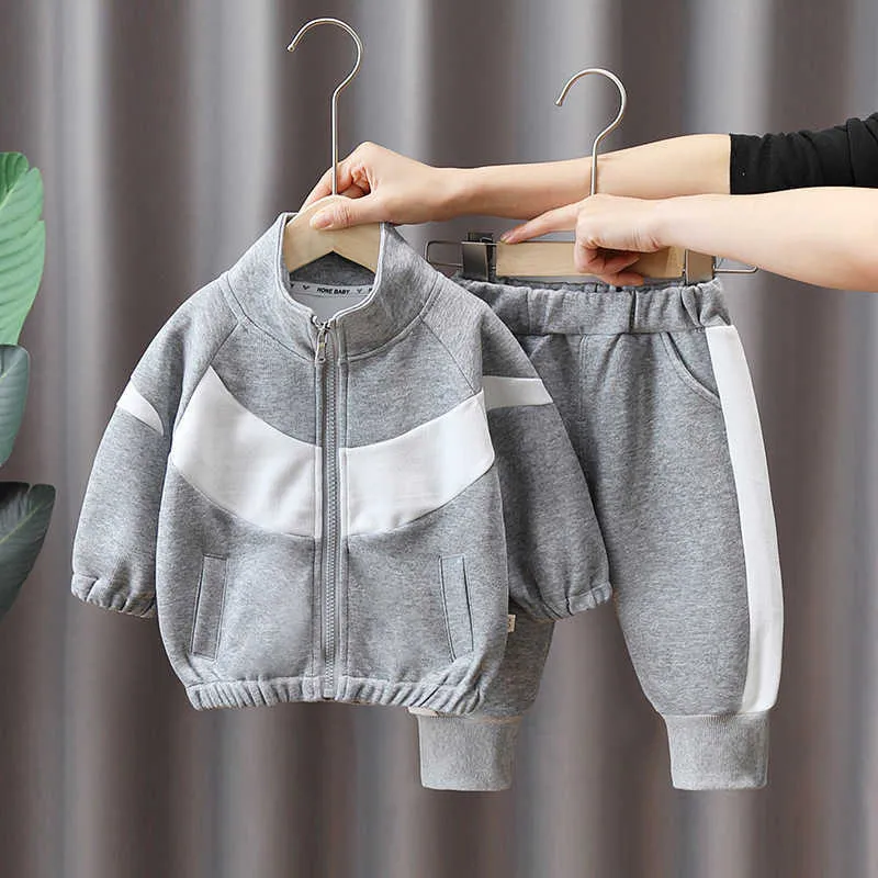 Kleidungssets Frühlingsbaby farblich passender Langarmanzug einjähriger Junge Strickjacke Pullover Hose zweiteilig einfache lässige Sportbekleidung