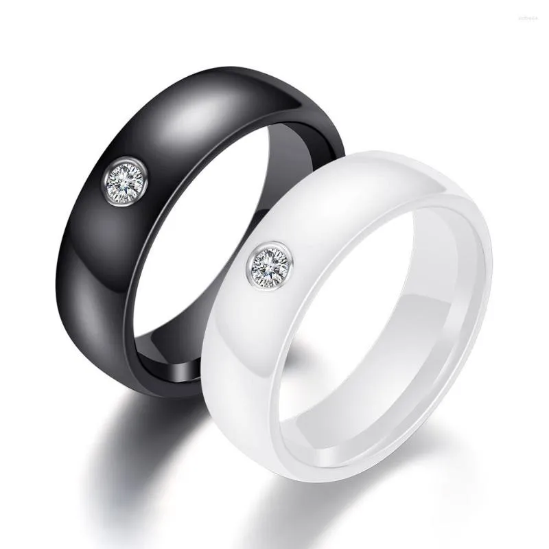 Wedding Rings Fashion Men Women Black Wit kleurrijke ring keramiek voor met grote kristallen bandbreedte 6 mm maat 6-10 cadeau