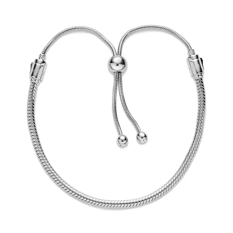 Authentique Sterling Argent Serpent Chaîne Slider Bracelet pour Pandora Bijoux De Mariage Chaîne À La Main Pour Femmes Petite Amie Cadeau Charmes Bracelets avec Boîte D'origine