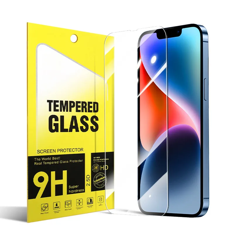 Protector de pantalla Película protectora para iPhone 14 13 12 Mini 11 Pro Max X Xs Max 8 7 6 Plus Samsung A71 A21 LG stylo 6 Aristo 5 Vidrio templado con caja al por menor