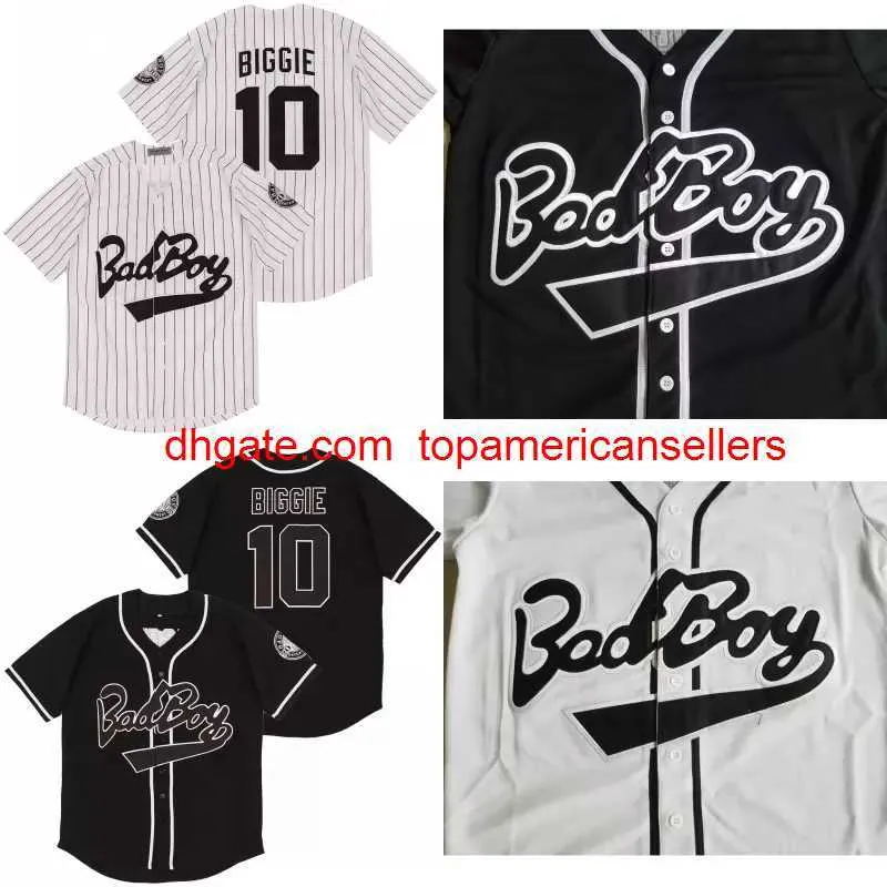 Biggie Smalls 10 Bad Boy White Baseball Jersey включает в себя Patch Black Fashion Double Shited High Q