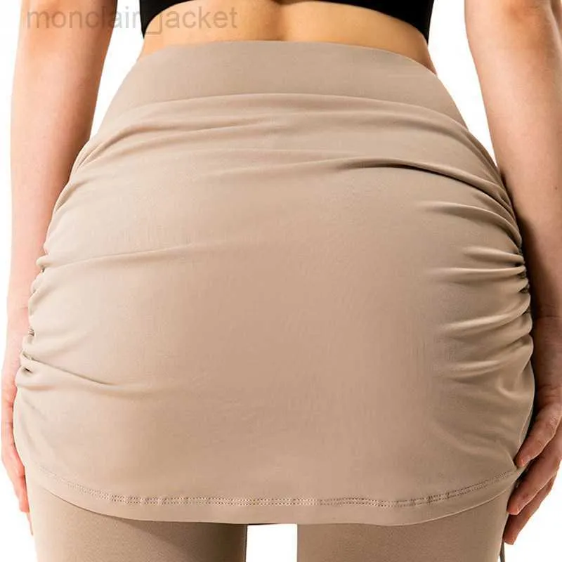 Desginer Al Yoga Netmn Autumn Nowe fałszywe dwuczęściowe spodnie z plisowaną wysoką talią i bioder podnosząc Sportowe spódnice