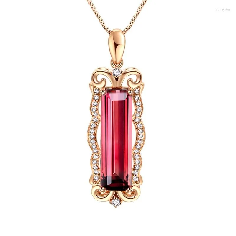 Chains Rose Gold Color CZ Red Crystal Pendant Wedding Necklace Chokers For Women Drop Womens Jewelry Wholesale Gift