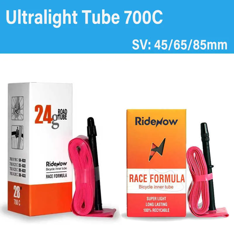 Tires RideNow Ultralight Bike Inner 700c 18/25/28/32 Road MTB Bicycle TPU Tire 45 65 85mm Length French Valve Super Light Tube 0213