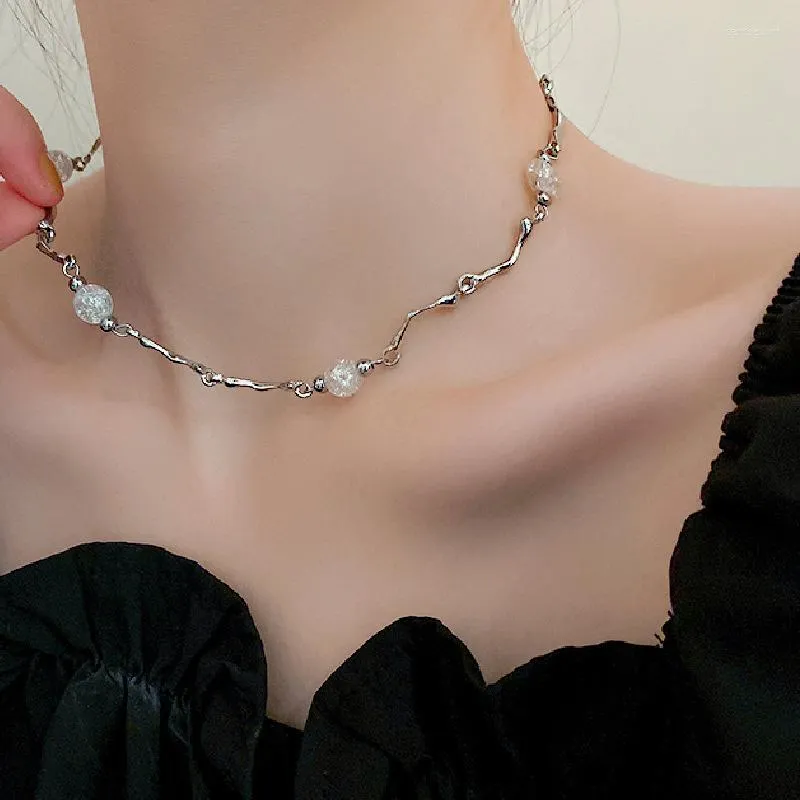 Цепочки нерегулярные хрустальные бусины женские ожерелья уникальный дизайн серебряный цвет темперамент сеи цепь корейских модных ювелирных аксессуаров