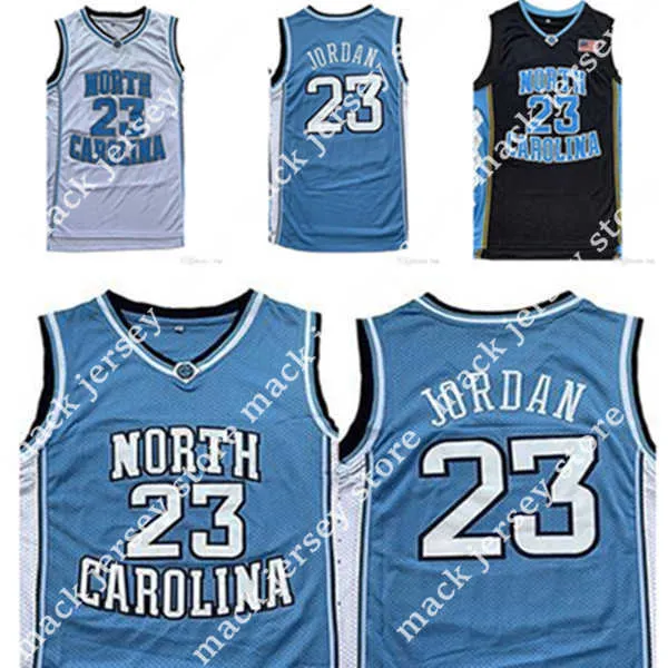 Kuzey Karolina Erkekler Tar Topuklar 23 Michael Jersey UNC Kolej Basketbol Formaları Giymek Siyah Beyaz Mavi gömlek
