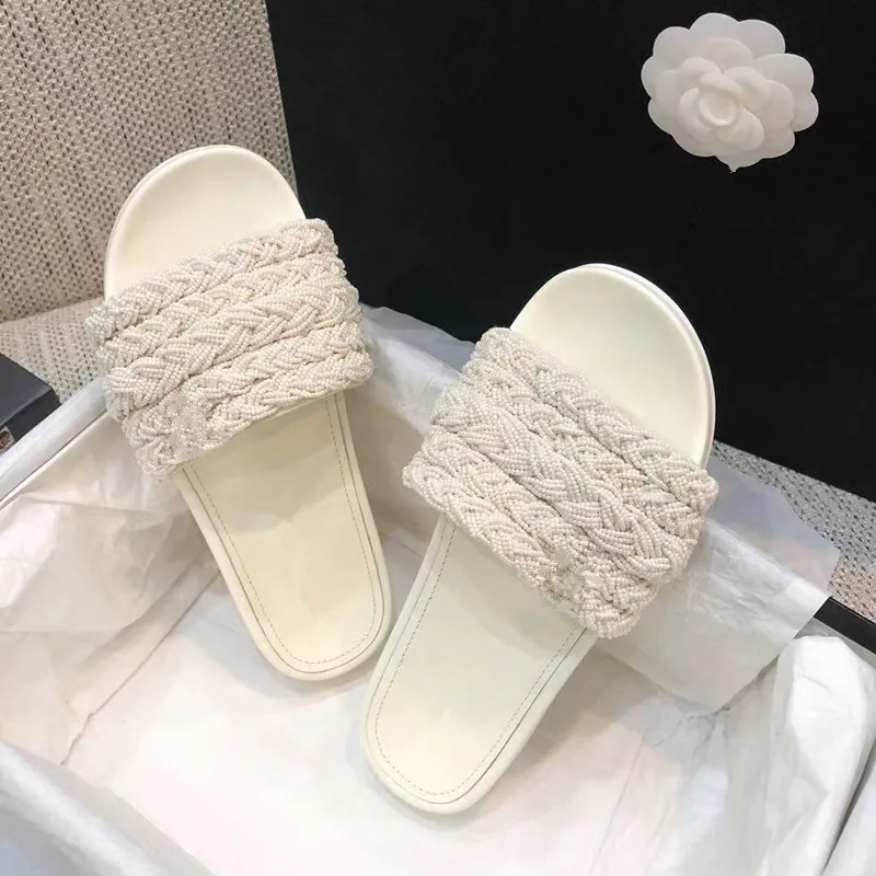 Classic PEARL Slides Sandal Women PARIS MULE Designer Summer Slippers pearlet Braid Scuff Slip On Platform Shoes Interlocking C Slides Sneaker Flip Flops 2023