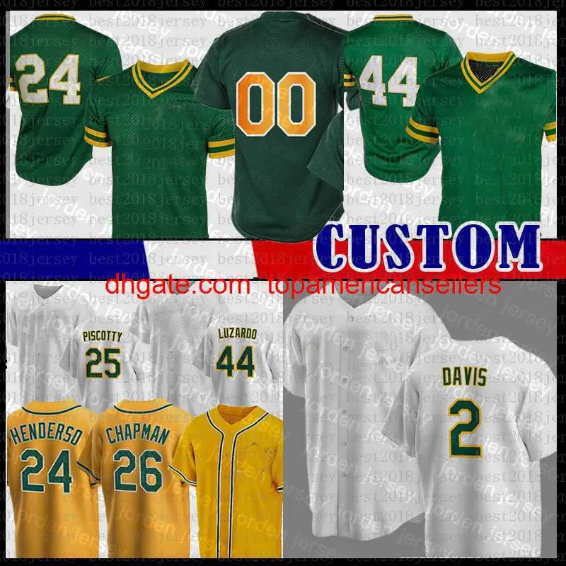 Anpassade basebolltröjor Rickey Henderson Jersey Khris Davis Matt Chapman Reggie Jackson Austin Allen Luis Barrera Sean Murphy El