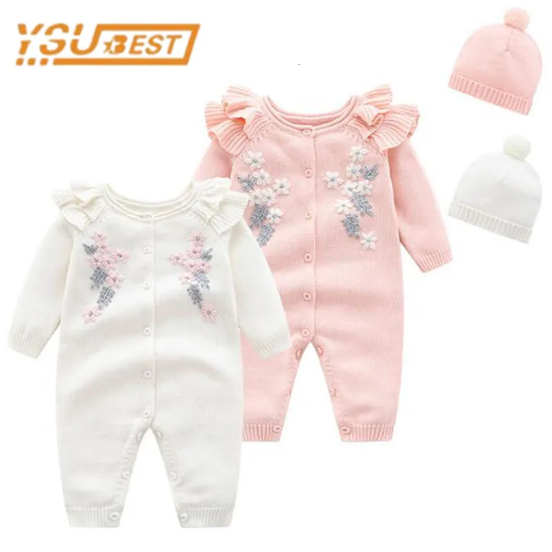 Combinaisons Ysu Enfants Printemps Automne Fille Broderie Barboteuses Chapeau Bébé né Vêtements 230213