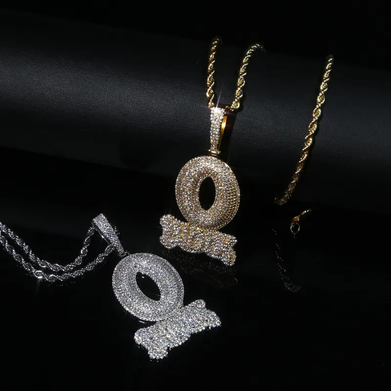 アイスアウトレターOペンダントネックレス Micro Pave CZテニス