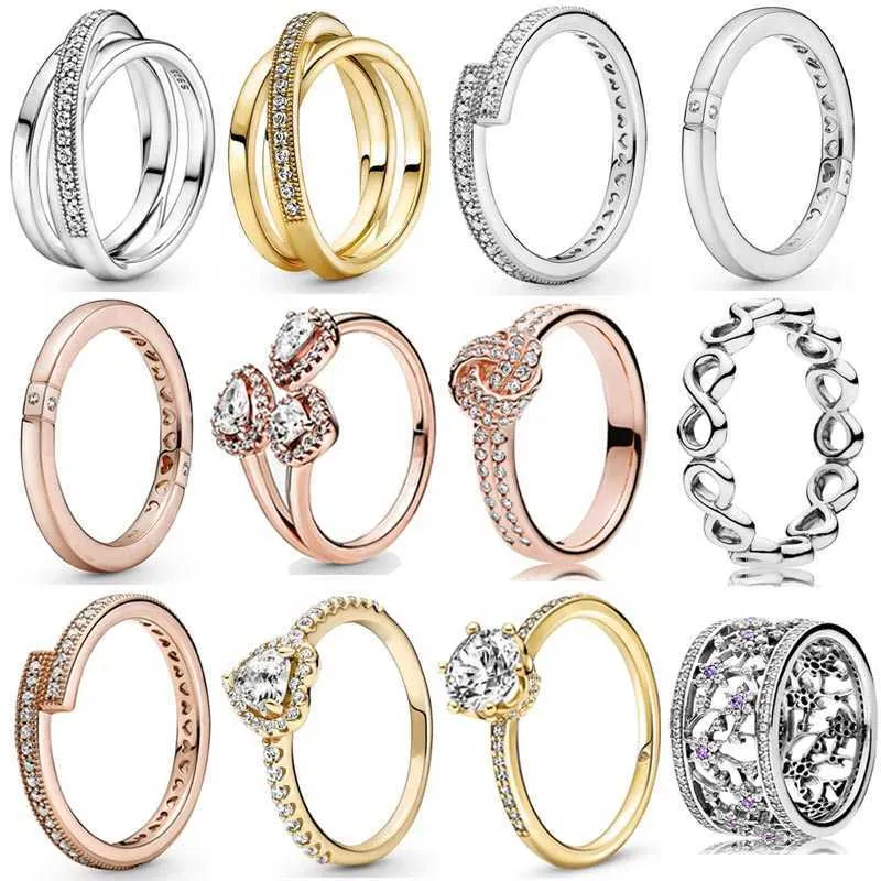 Bagues De Bande En Argent Sterling 925 Bague Populaire Signature Crossover Pave Triple Forget-me-not Infinite Love Knot Ring Pour Femmes Bijoux Cadeau G230213