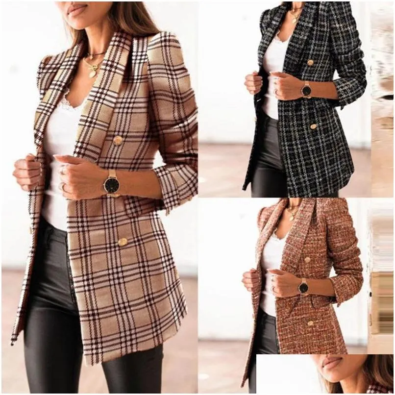 Damenanzüge Blazer Zweireiher Knopf Militärstil Blazer Damen Herbst Winter Elegante Bürodame Kleidung Femme Drop De Dhsk9