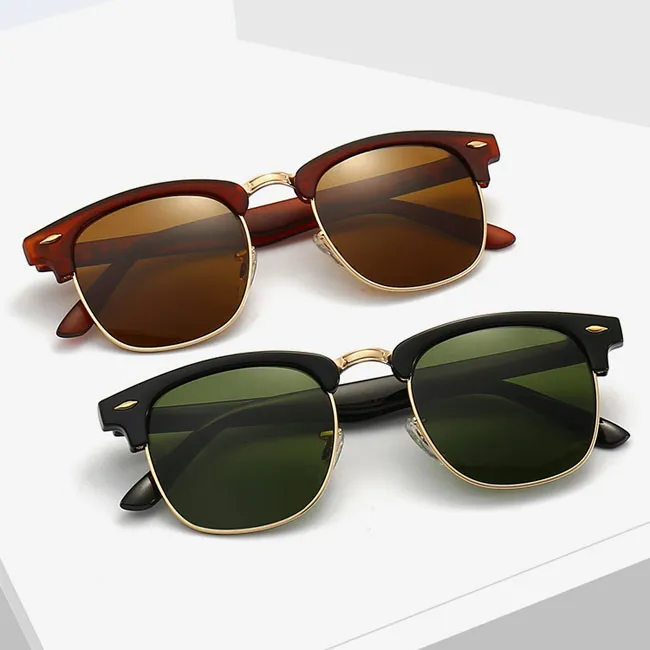 Retro Herren Sonnenbrille Halbrahmen Klassische Damen Sonnenbrille Modedesigner Driving Shades Gafas de Sol Verspiegelte UV400 Brillen P31 mit Etuis