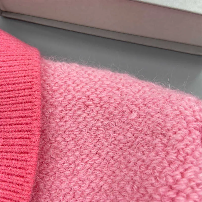 Damen -Strick -Tees -Designerin Miu Familie gestrickt rosa Revers Reißverschluss Cardigan Girly Style -Reduktion Kurzmantel Top in 2022 Winter TJRR