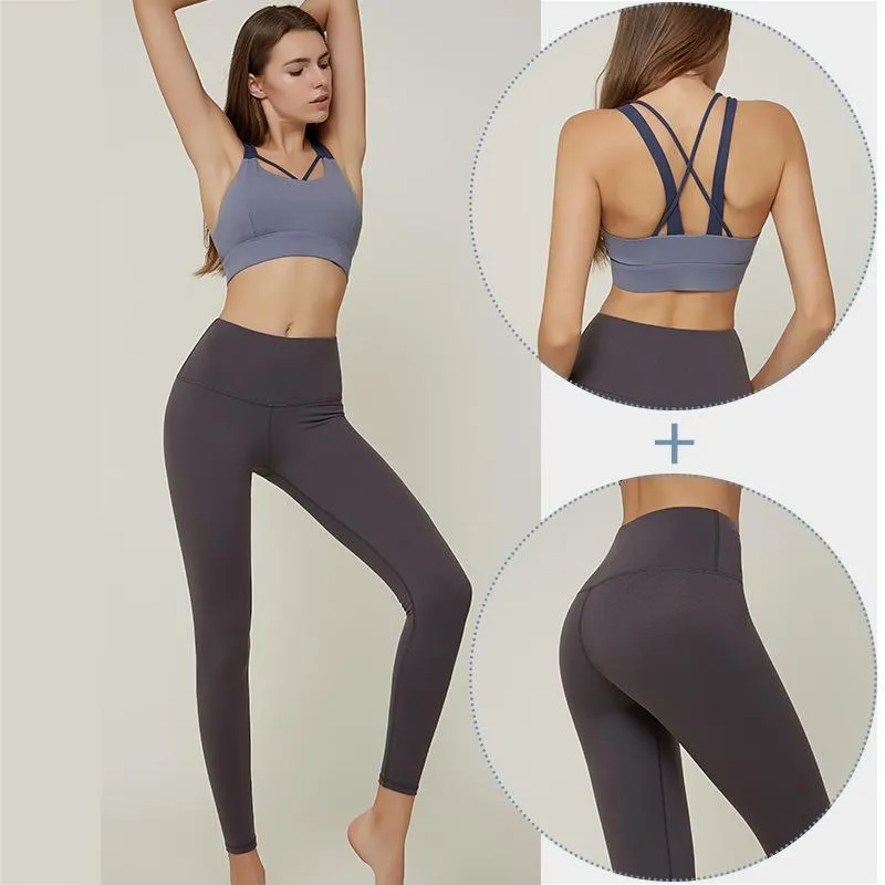 Pantalon deux pièces pour femmes, soutien-gorge de sport, vêtements de Yoga, costume nu, sensation de beau dos, Fitness et course à pied, costume deux pièces pour femmes