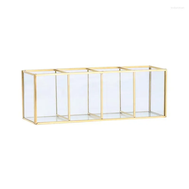 Caixas de armazenamento Brush cosmético Pincéis de vidro transparentes com 3 slots caneta e lápis fofos para mesa