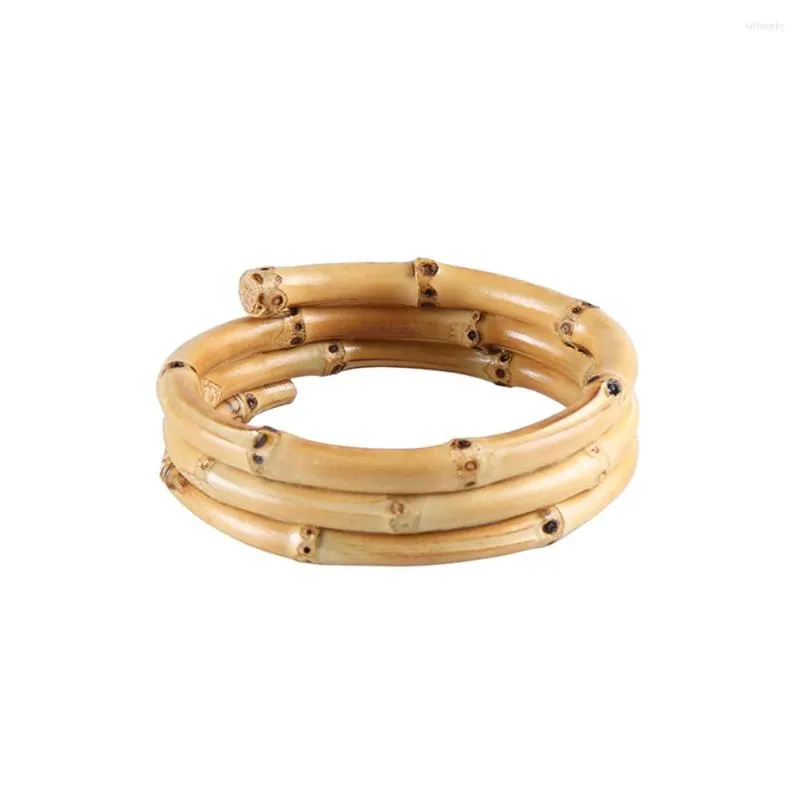 Bangle Nilerun Fashion Novelty Unisex Three Circles Rings Stacked Wide Bamboo Root Rattan Bracelet For Couples Men And Women