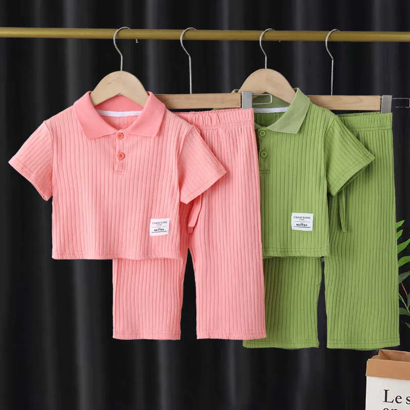 衣類セットPCSベビーガールサマースーツキッズポロネック半袖Tシャツカジュアルルーズパンツ韓国ファッションチルドレンスーツ