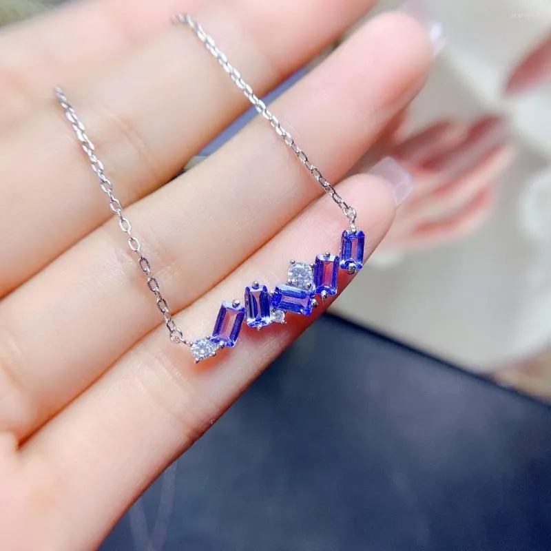 Chains Natural Tanzanite Necklace Chain Row 3x5mm Square Gemstone 925 Sterling Silver Setting Fashionable Holiday Gift For Women