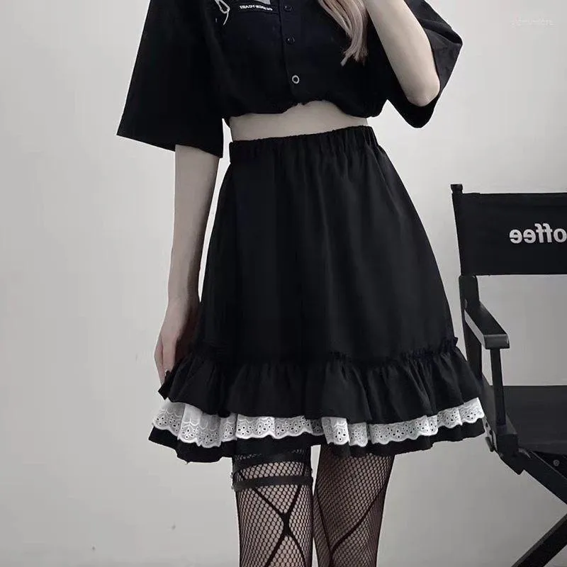 Rokken Koreaanse stijl Zwart geplooide mini rok vrouw emo Harajuku donkere esthetische kawaii casual mode gotische kleding