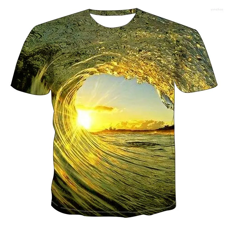 Erkek Tişörtleri Yaz 3d Deniz Manzarası Renk Baskı Erkek Tişörtleri Moda Nefes Alabilen Kişilik Sprey Grafik Trend Hip Hop