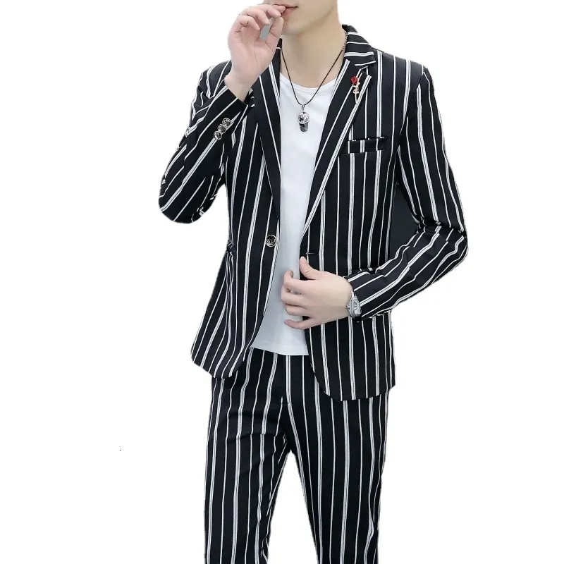 Erkekler Suits Blazers Butik Takım Pantolon Moda İş Beyefendisi Vahşi Çizgili İngiliz Stil İnce Giyim Küçük Elbise 230213