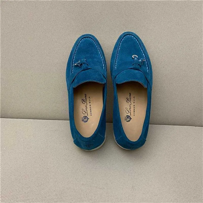 Italia Designer Loropiana Scarpe Scarpe Lp Scarpe da donna Blu Classico Merci europee Scarpe Lefu Scarpe singole con fibbia piatta in pelle