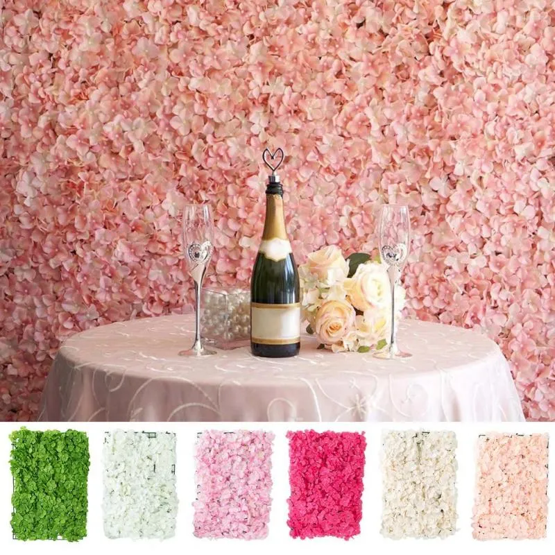 Dekorativa blommor 40x60 cm Artificial Flower Wall inte Withered Birthday Wedding Bakgrund Hortensisimulering Växt för hemmet