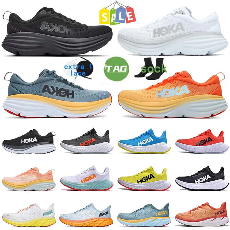 2023 Nieuwe HOKA ONE Hardloopschoenen Bondi Clifton 8 Carbon X 2 Heren Sneakers Triple Zwart Wit Amber Geel Zomer Lied Nimbus Cloud Heren Dames