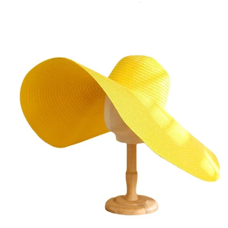 Chapéus de aba larga Chapéus de balde verão grande largura mulher lazer colorido panamá chapéu de sol moda moda cúpula holida de férias chapéu de palha dobrável 230211