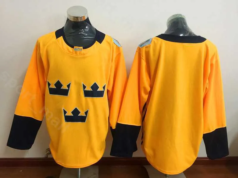 Maglia Svezia vuota da uomo Hockey su ghiaccio College Vintage 2016 Coppa del mondo Squadra 30 Henrik Lundqvist Maglie Home Colore giallo Tutte cucite traspiranti