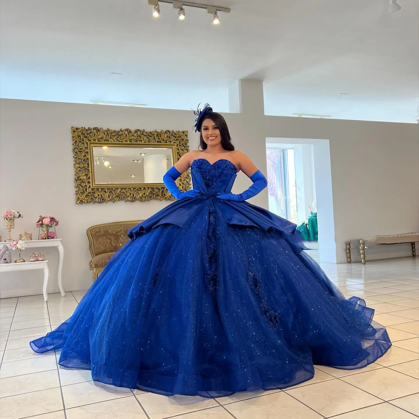 Blue quinceanera vestidos vestidos de 15 anos apliques mi￧angas lantejache vestidos de ball de lantejoulas vestido de baile de anivers￡rio