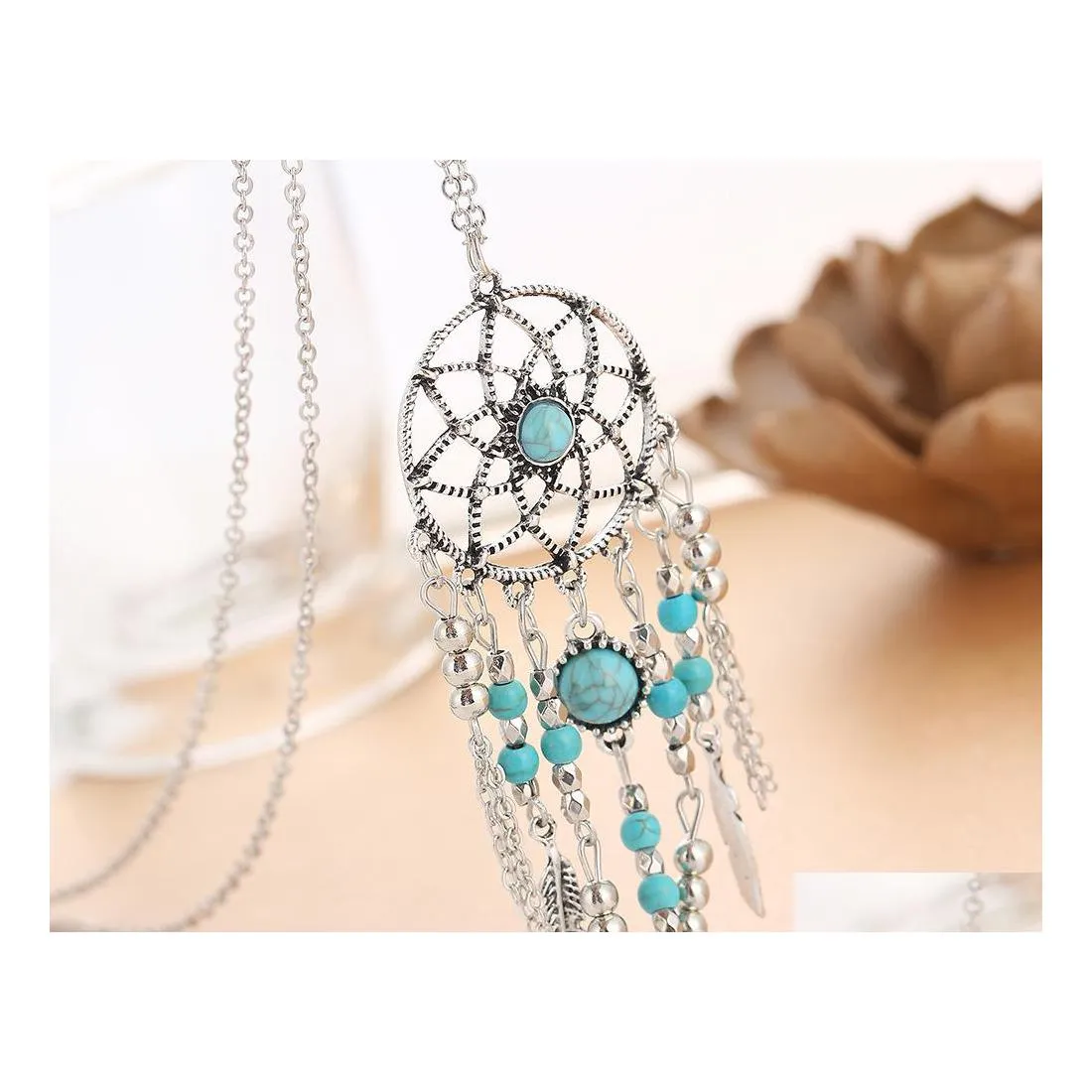 Pendentif Colliers Plume Gland Bohème Déclaration Collier Bijoux Bohême Turquoise Drop Livraison Pendentifs Dhywd