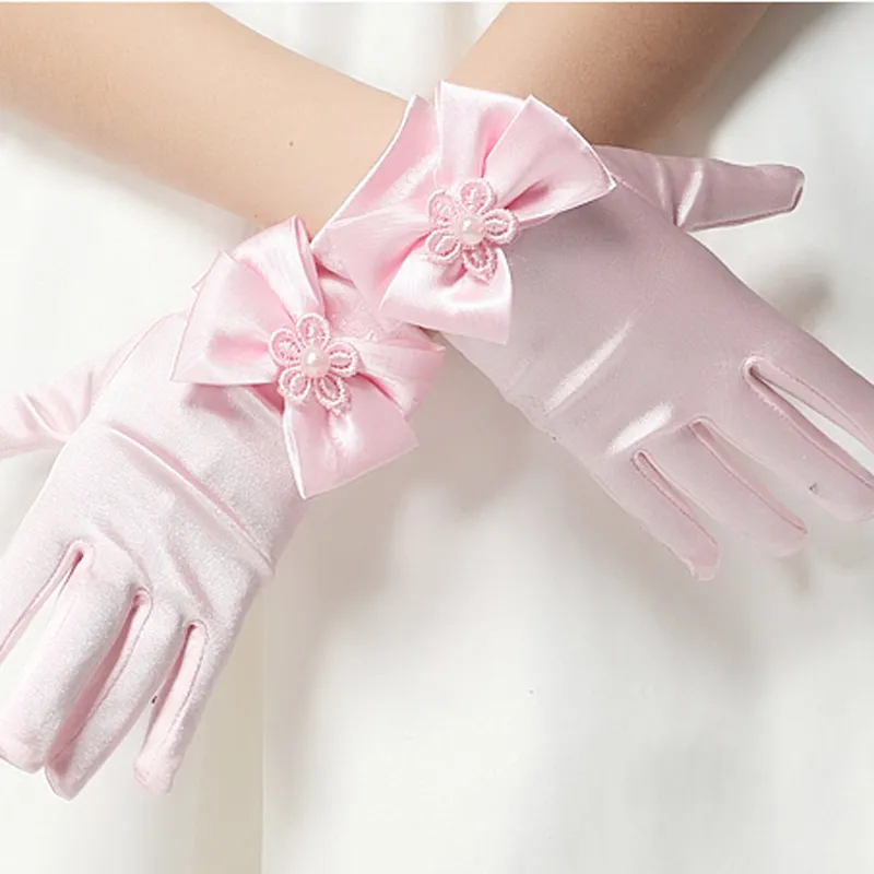 3Set/Pack Party Supplies Flower Bow Satin Elastic Cosplay Gloves Children's Stage Show Princess Halloween Dinner Performance Wedding Gloves