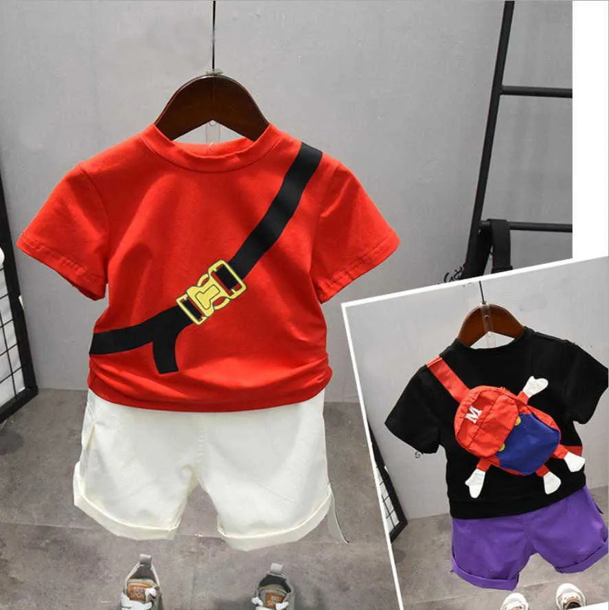Set di abbigliamento per ragazzi Set per bebè estivo Zaino moda Magliette Tinta unita Pezzi corti Tuta Abbigliamento per bambini per Bebe Boy