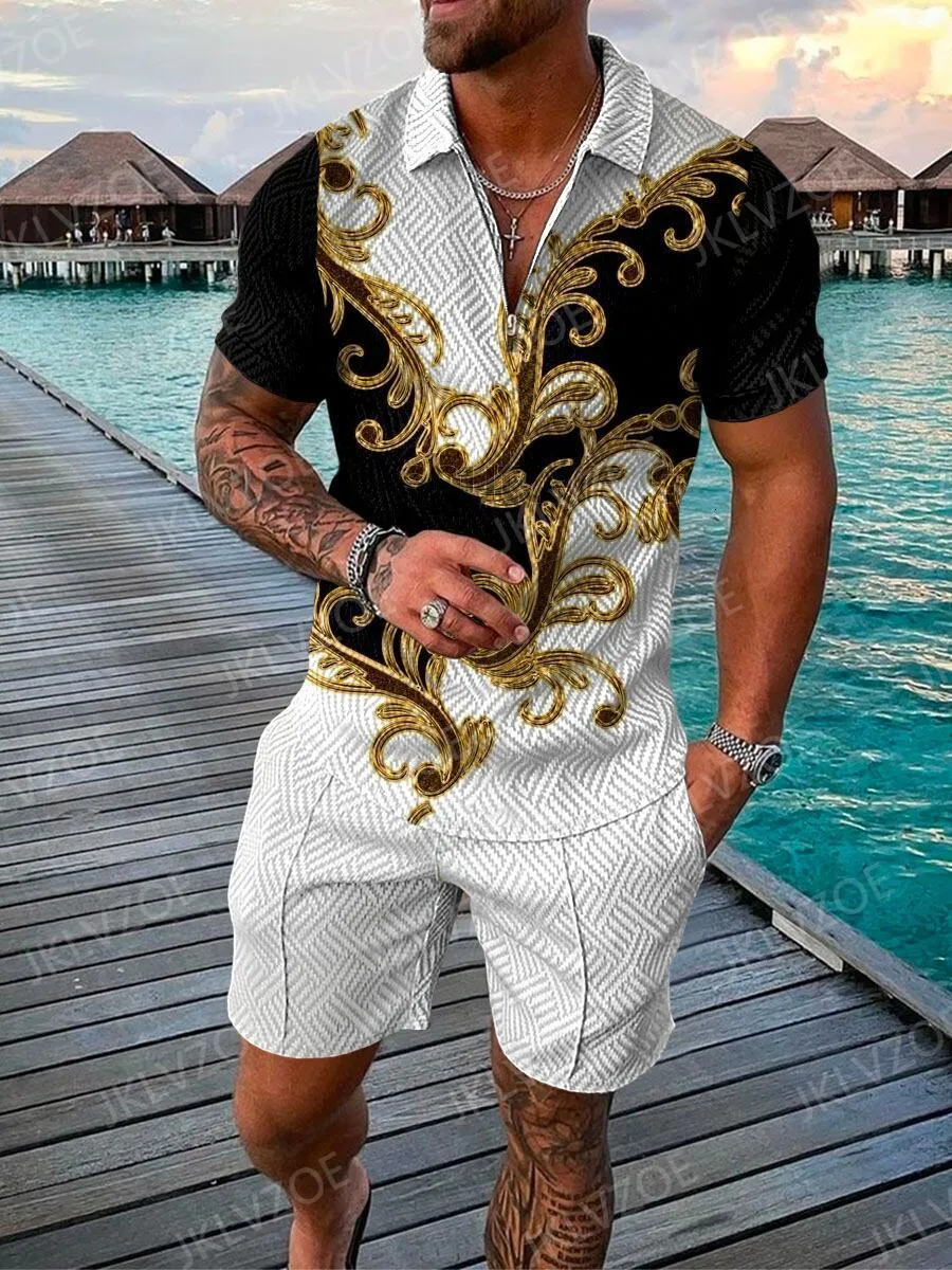 Mens Tracksuits Summer Fashion Clothing Polo Shirt Short Sleeve Sports Shorts Set Outdoor Leisure 3D Printfit Street 2 Piece Suit 230213