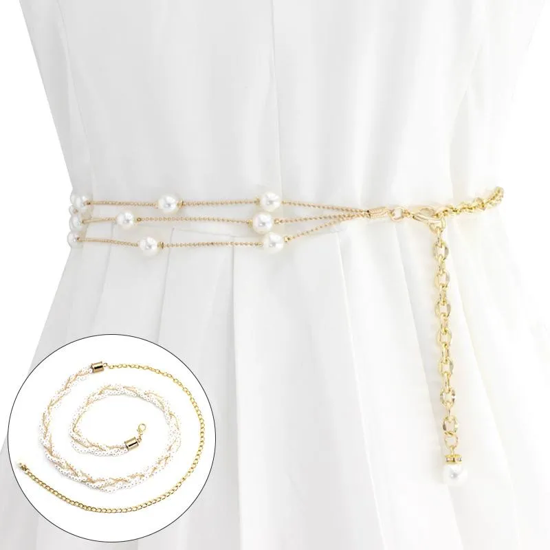 Belts Fashion Long Pearl Waist Belt Rope Chain For Women Wedding Dress Decoration Female Girl Thin Waistband Faux Beaded GirdleBelts