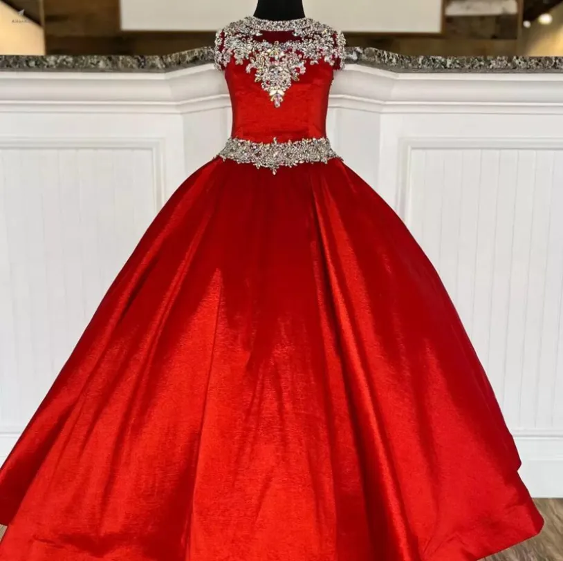Little Miss Pageant Dress pour adolescents Juniors Toddlers AB Stones Crystal Taffetas Long Kids Gown Formal Party Beading High Neck rosie Custom-Made BC12347