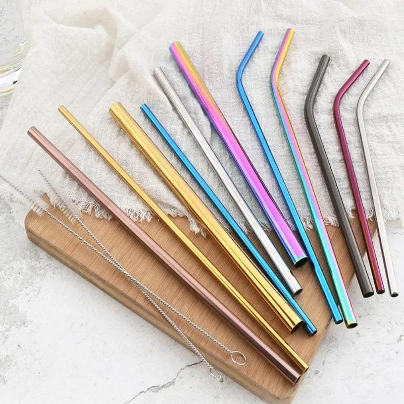 500pcslot Reusable Drinking Straw Stainless Steel Metal Straw For Mugs Cleaner Brush white and black package bag for sale