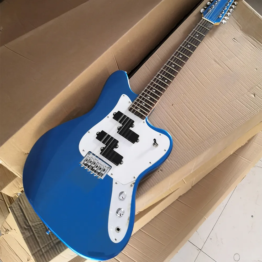 12 줄 금속 블루 전기 기타 로즈 우드 프렛 보드 21 프렛 사용자 정의 가능