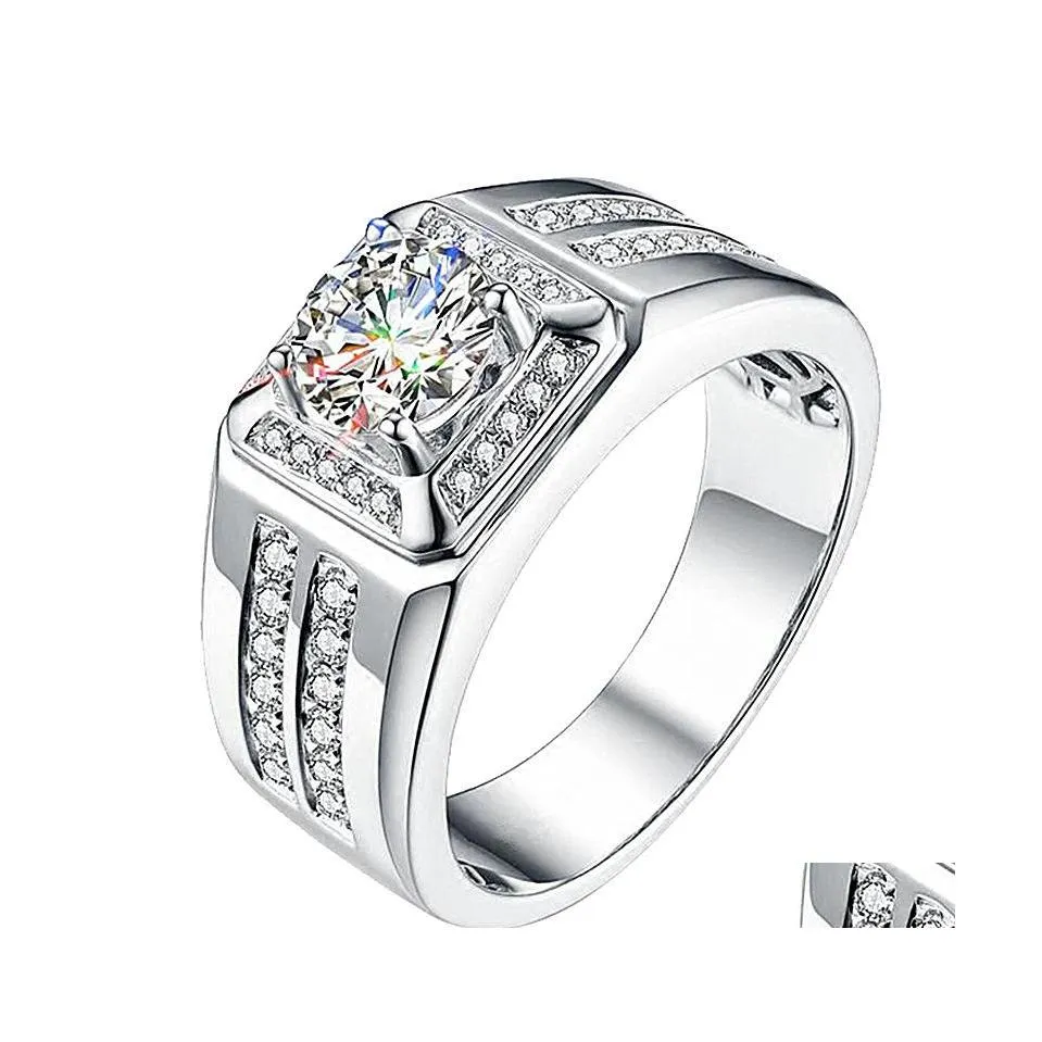 Met zijstenen luxe mannen sier ringen vrouwen aaa zirkon moissanite ring voor jubileumvaders dag verjaardag cadeau sieraden drop dhtoz