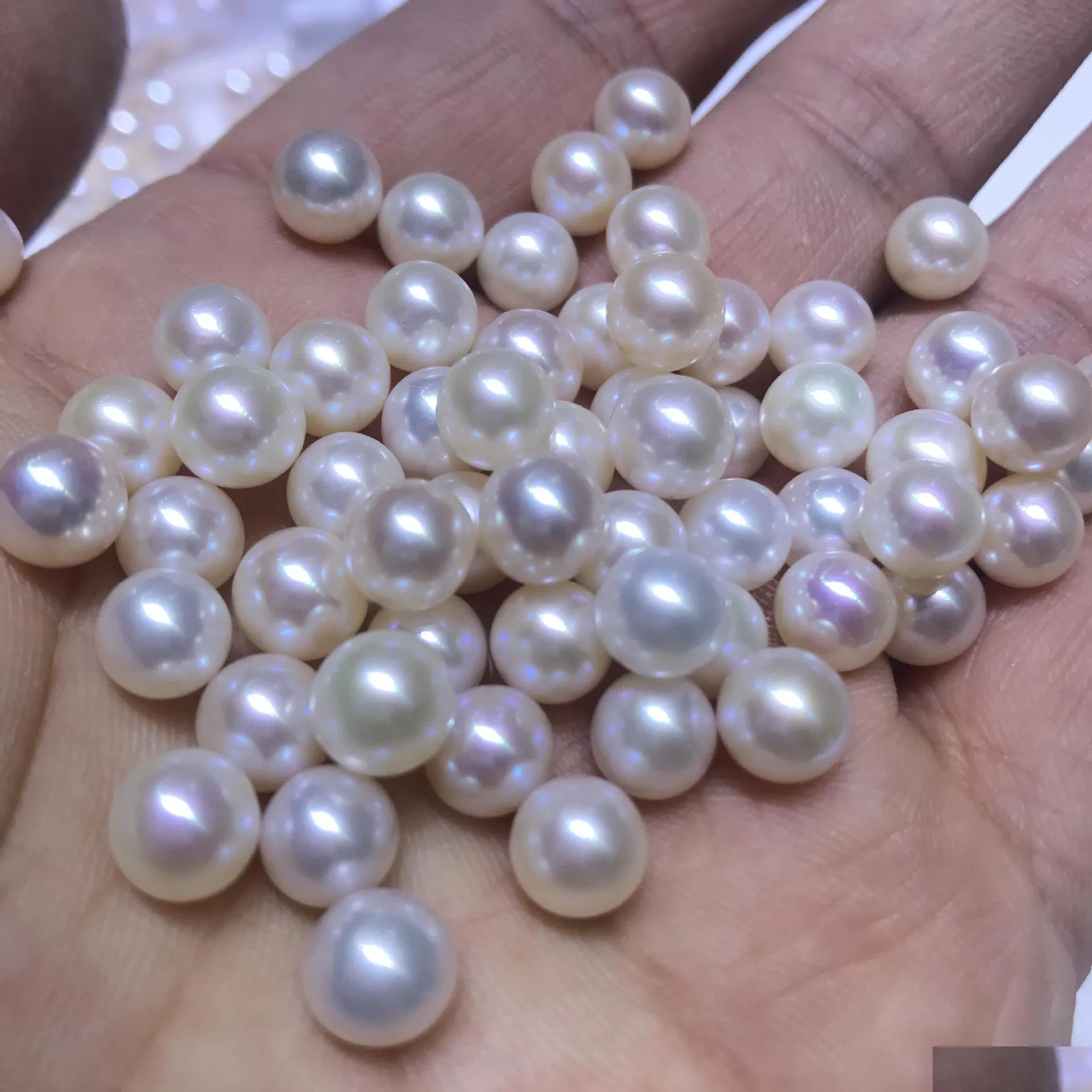 Pearl Wholesale High Luster 4A Loose Round White Freshwater Pearls Without Hole Natural Color For Jewelry Diy From Zhuji Drop Deliver Dup