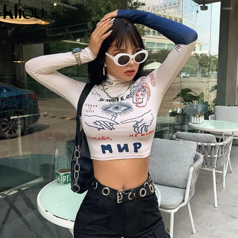 Women's T Shirts Fashion Autumn T-shirt Women Long Sleeve Turtleneck Crop Top Letters Print Slim Shirt Streetwear Sexy Skinny Tee