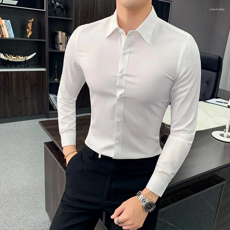 Herrklänningskjortor plus storlek 7xl-M 2023 Spring Long Sleeve Solid Business Slim High Quality Men Shirt Homme Social Party Casual