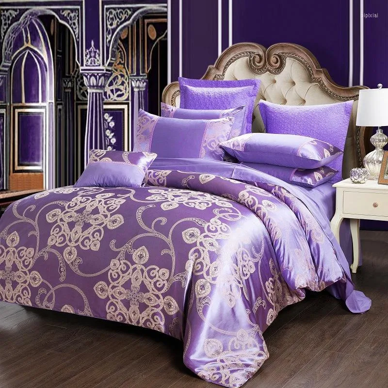 Juegos de cama de lujo Jacquard King Size Juego de edredón Ropa de cama de boda Edredón de cama Decoración de dormitorio rosa