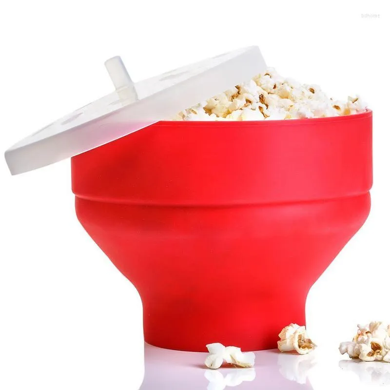 Bowls Silicone Popcorn Maker Bowl för att göra mikrovågsluftshink med lock DIY
