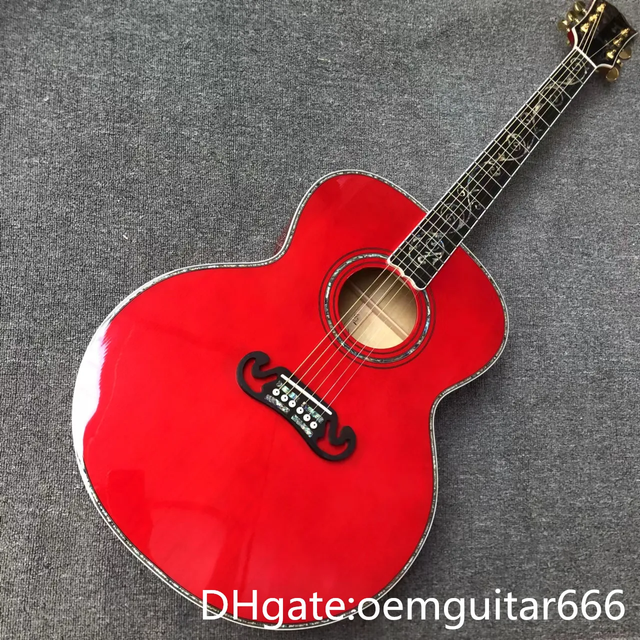 Factory Custom Guitar, Solid Spruce Top, Ebony Fingleboard, Maple Sides and Back, 42-tums h￶gkvalitativ Jumbo Series Acoustic Guitar, Real Abalone Shell Binding