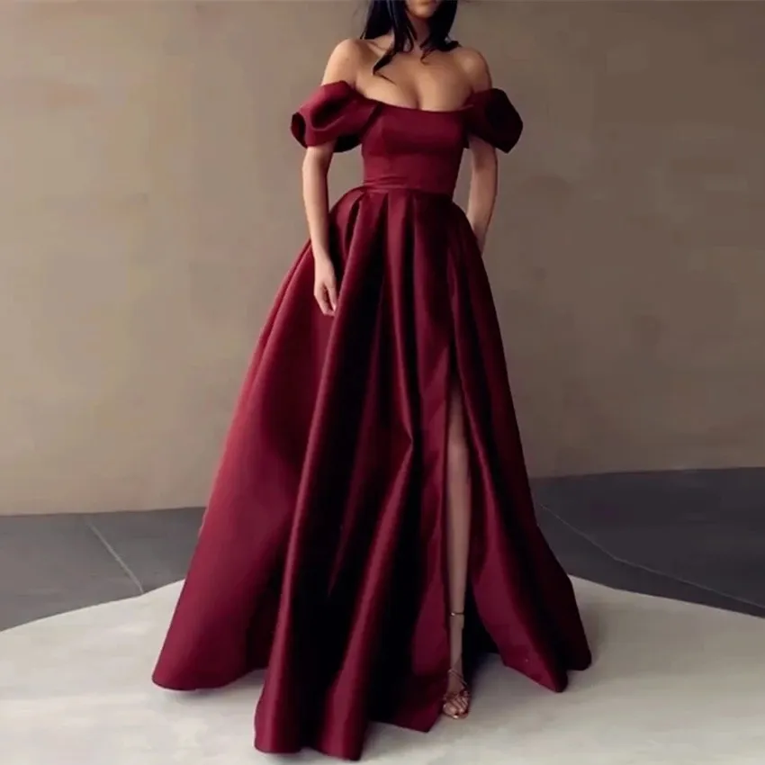 Robe de soirée élégante rouge foncé, sans bretelles, épaules dénudées, fendue, ligne a plissée, longue Robe de bal formelle, nouvelle collection 2023